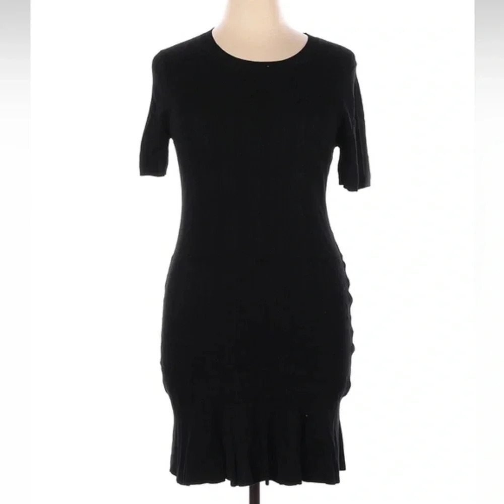 J. Crew Black Ribbed Knit Flare Midi Dress Stretchy Career Party Chic Size XL